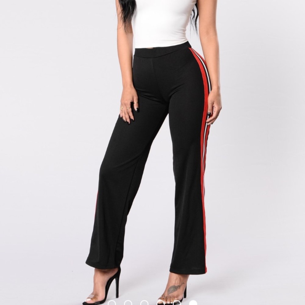 Fashion Nova Black Red Stripe Flare Track Pants M